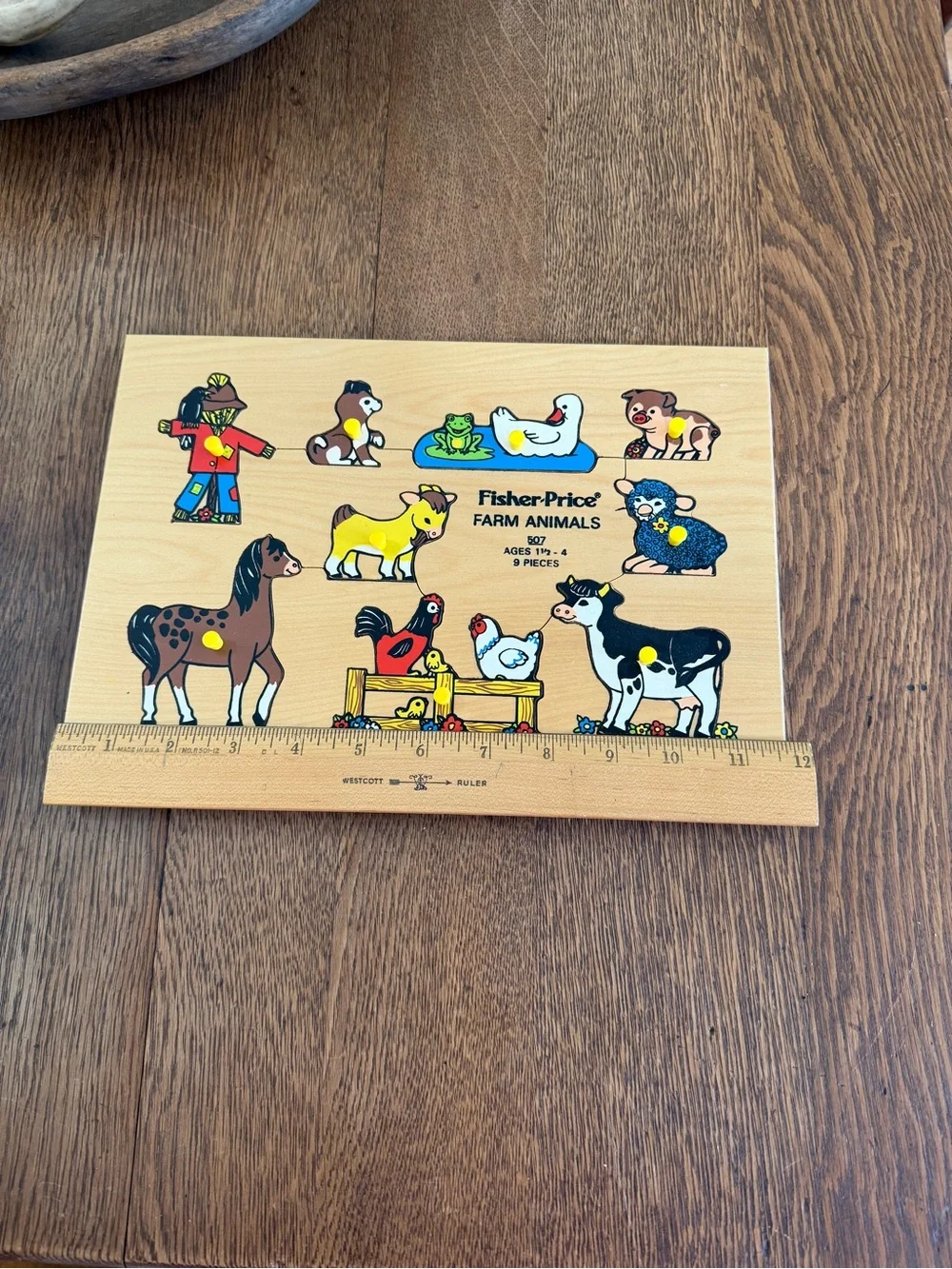 Fisher-Price Farm Animals Wooden Peg Puzzle with Yellow Accents